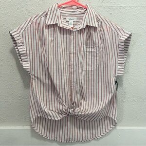 Japna Orange and White Button Down Tie Front Short Sleeve Top NWT M